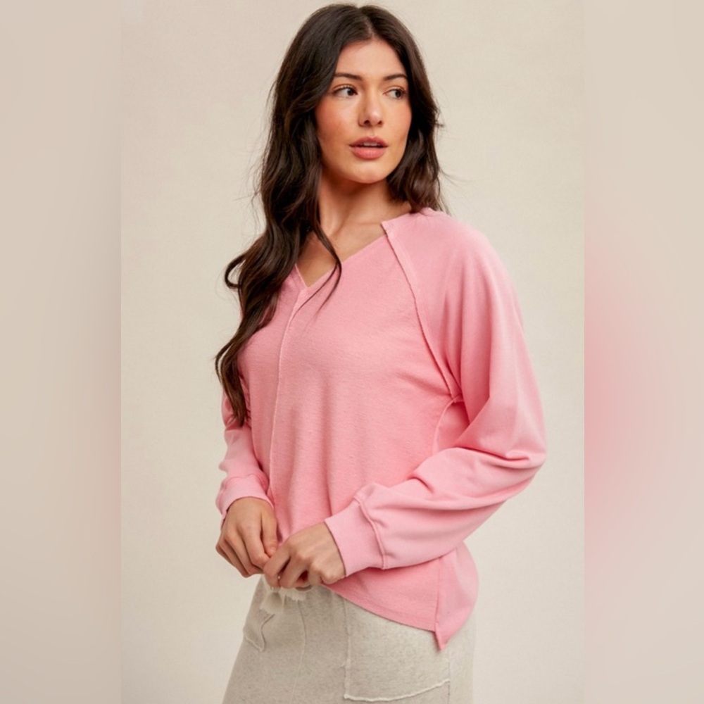 #22 🩷 🧡 **2 COLORS **V NECK ASYMMETRICAL SWEATSHIRT - Picture 6 of 7